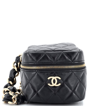 Chanel CC Cube Zip Clutch with Chain Handle Quilted Lambskin