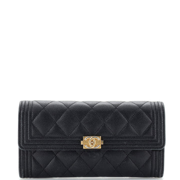 Chanel Boy Flap Wallet Quilted Caviar Long