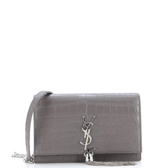Saint Laurent Classic Monogram Tassel Crossbody Bag Crocodile Embossed Leather Small