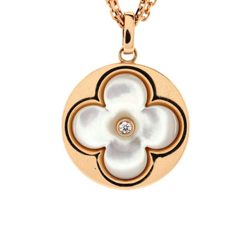 Louis Vuitton Color Blossom Medallion Pendant Necklace 18K Rose Gold with Mother of Pearl and Diamond XL