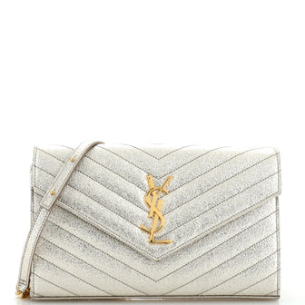 Saint Laurent Classic Monogram Wallet on Chain Matelasse Chevron Leather Medium