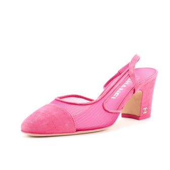 Chanel Women's Cap Toe Slingback Pumps Mesh with Suede