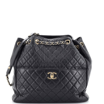 Chanel Drawstring CC Lock Bucket Bag Quilted Lambskin Medium