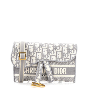 Christian Dior Saddle Slim Belt Pouch Logo Embroidered Oblique Canvas