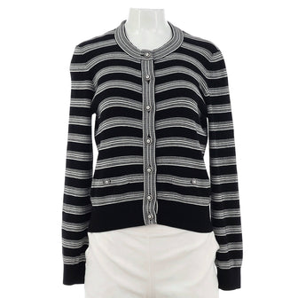 Chanel Women's Striped Crewneck Cardigan Polyamide and Cotton Blend