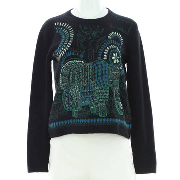 Christian Dior Women's Animal Motif Crewneck Sweater Embroidered Cashmere