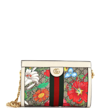 Gucci Ophidia Chain Shoulder Bag Flora GG Coated Canvas Small