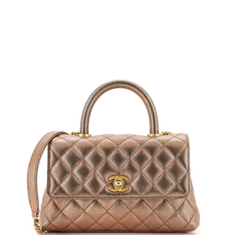 Chanel Coco Top Handle Bag Quilted Iridescent Caviar Mini