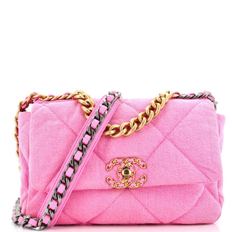 Chanel 19 Flap Bag Quilted Denim Medium Pink 2417051