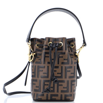 Fendi Mon Tresor Bucket Bag Zucca Embossed Leather Mini