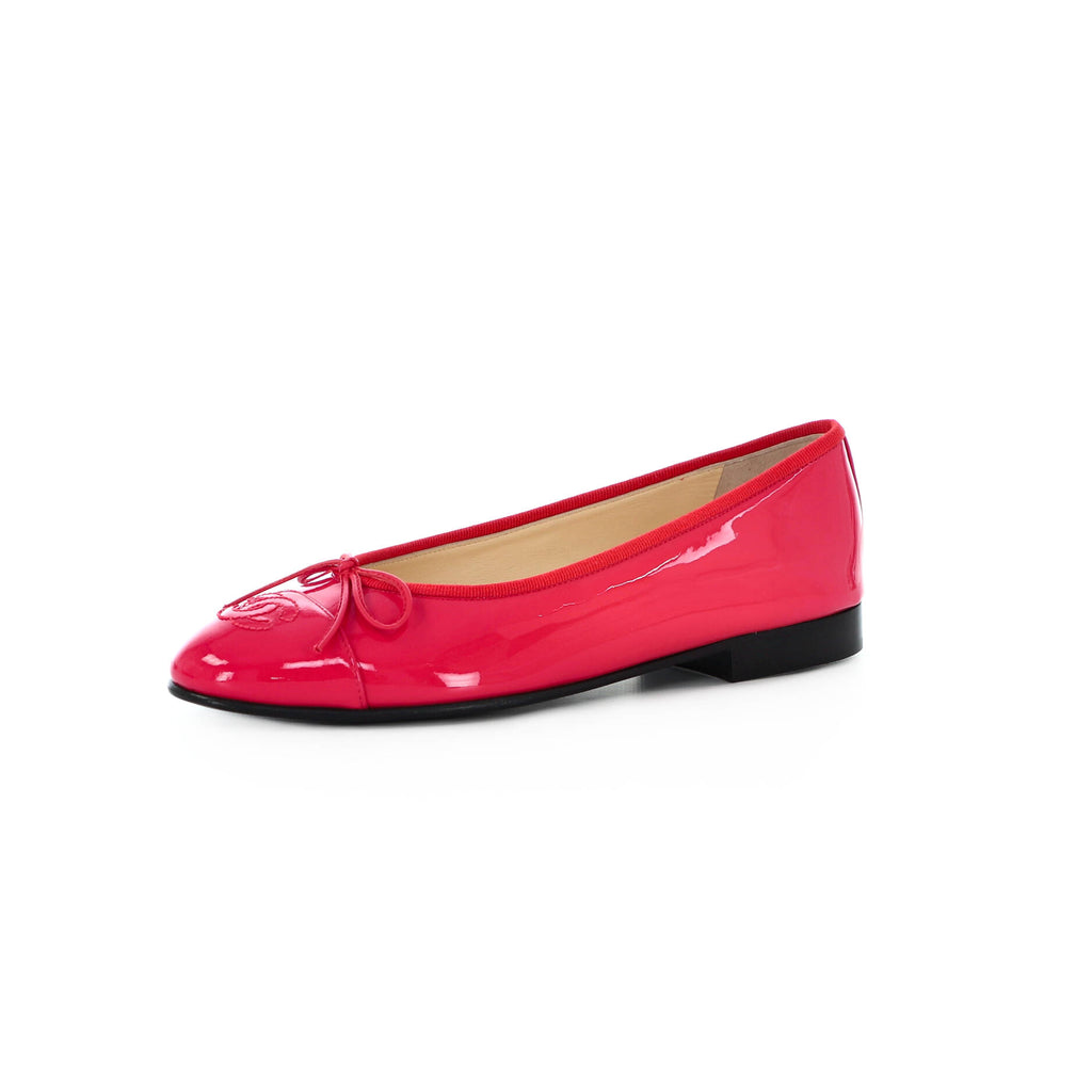 Chanel Women's CC Cap Toe Bow Ballerina Flats Patent Pink 2427001