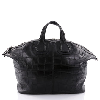 Givenchy Nightingale Satchel Crocodile Embossed Leather XL Black 2427401