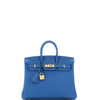 Hermes Birkin Handbag Blue Togo with Gold Hardware 25