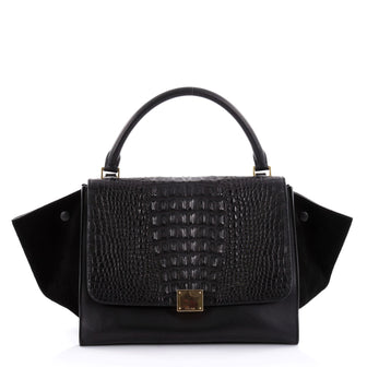 Celine Trapeze Handbag Crocodile and Leather Medium Black 2427701