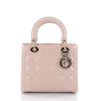 Christian Dior Lady Dior Handbag Cannage Quilt Patent Medium Neutral 2427702