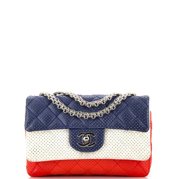 Chanel French Flag Double Flap Bag Quilted Perforated Lambskin Small