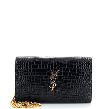 Saint Laurent Classic Monogram Flap Chain Wallet Crocodile Embossed Leather