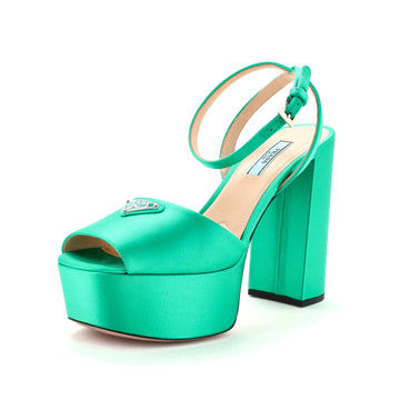 Prada Women's Logo Ankle Strap Platform Sandals Satin
