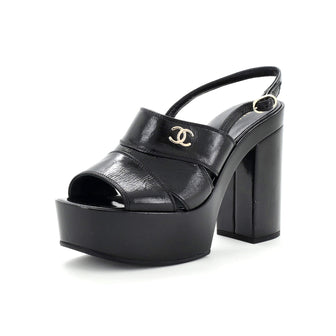 Chanel Women's Slingback Platform Sandals Patent