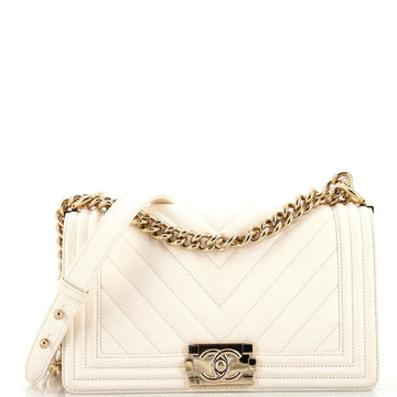 Chanel Boy Flap Bag Chevron Caviar Old Medium