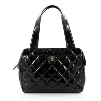 Chanel Vintage Slit Pocket Shoulder Bag Quilted Patent 2429201