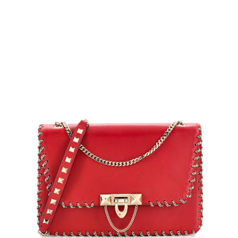 Valentino Garavani Demilune Shoulder Bag Chain Whipstitch Leather Small