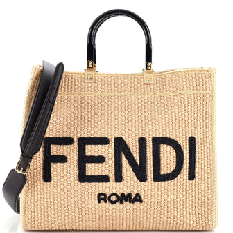 Fendi Sunshine Shopper Tote Woven Raffia Medium