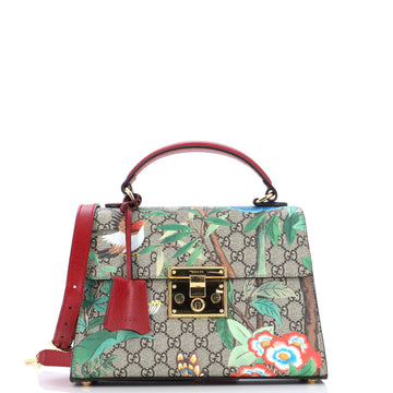 Gucci Padlock Top Handle Bag Tian Print GG Coated Canvas Small