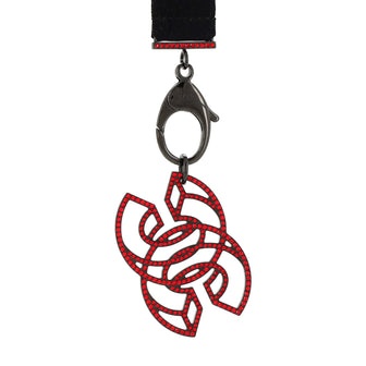 Chanel CC Lanyard Necklace Grosgrain with Crystal Embellished Metal