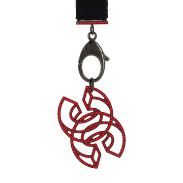 Chanel CC Lanyard Necklace Grosgrain with Crystal Embellished Metal