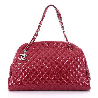 Chanel Just Mademoiselle Handbag Quilted Patent Maxi Red