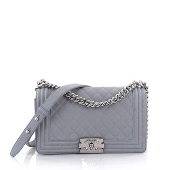 Chanel Boy Flap Bag Quilted Caviar Old Medium Blue 2430104