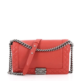 Chanel Reverso Boy Flap Bag Calfskin New Medium Red 2430202