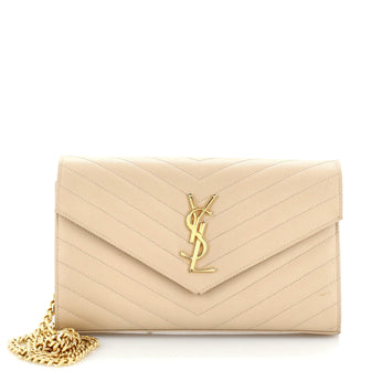 Saint Laurent Classic Monogram Wallet on Chain Matelasse Chevron Leather Medium