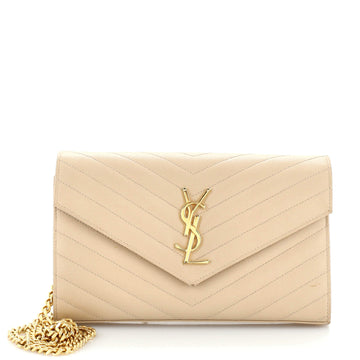 Saint Laurent Classic Monogram Wallet on Chain Matelasse Chevron Leather Medium