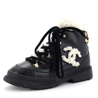 Chanel Women's CC Lace-Up Winter Boots Leather and Shearling