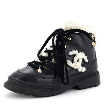 Chanel Women's CC Lace-Up Winter Boots Leather and Shearling