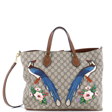 Gucci Convertible Soft Tote Embroidered GG Coated Canvas Medium