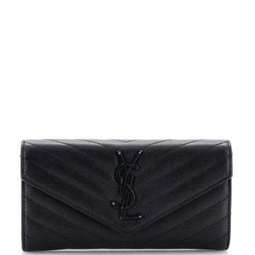 Saint Laurent Classic Monogram Flap Wallet Matelasse Chevron Leather Large