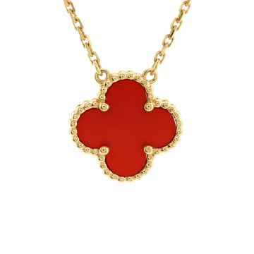 Van Cleef & Arpels Vintage Alhambra Pendant Necklace 18K Yellow Gold and Carnelian