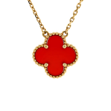 Van Cleef & Arpels Vintage Alhambra Pendant Necklace 18K Yellow Gold and Carnelian