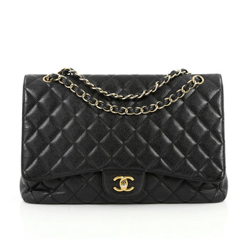 Chanel Classic Single Flap Bag Quilted Caviar Maxi Black