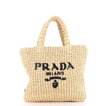 Prada Logo Tote Raffia Small