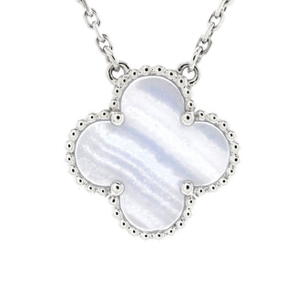 Van Cleef & Arpels Vintage Alhambra Pendant Necklace 18K White Gold and Chalcedony