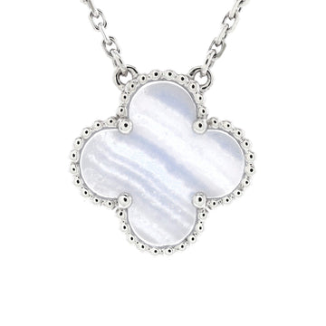 Van Cleef & Arpels Vintage Alhambra Pendant Necklace 18K White Gold and Chalcedony