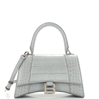 Balenciaga Hourglass Top Handle Bag Crocodile Embossed Leather Small