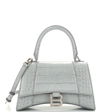 Balenciaga Hourglass Top Handle Bag Crocodile Embossed Leather Small