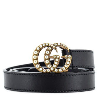 Gucci Pearly GG Marmont Belt Leather Thin