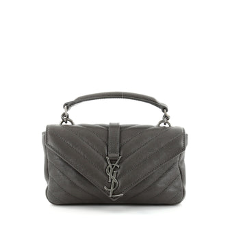 Saint Laurent Classic Monogram College Chain Wallet Matelasse Chevron Leather Gray 2432701 