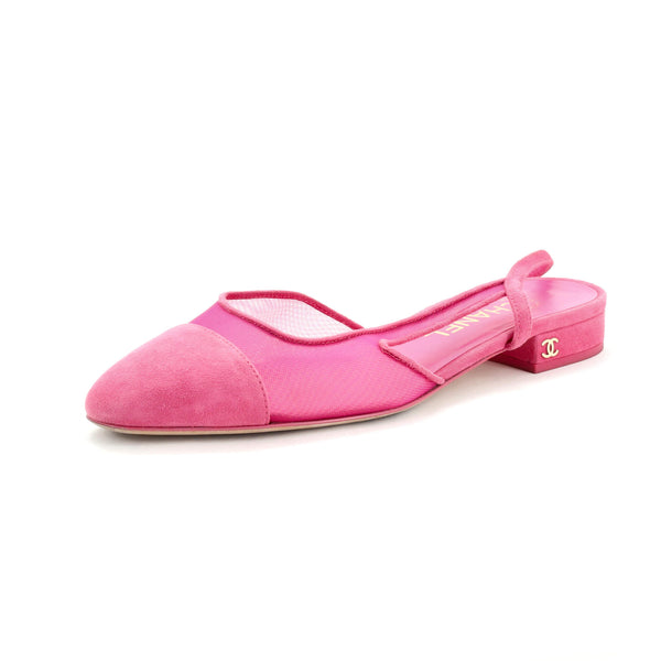 Chanel Women's Cap Toe Slingback Flats Suede and Mesh 243276